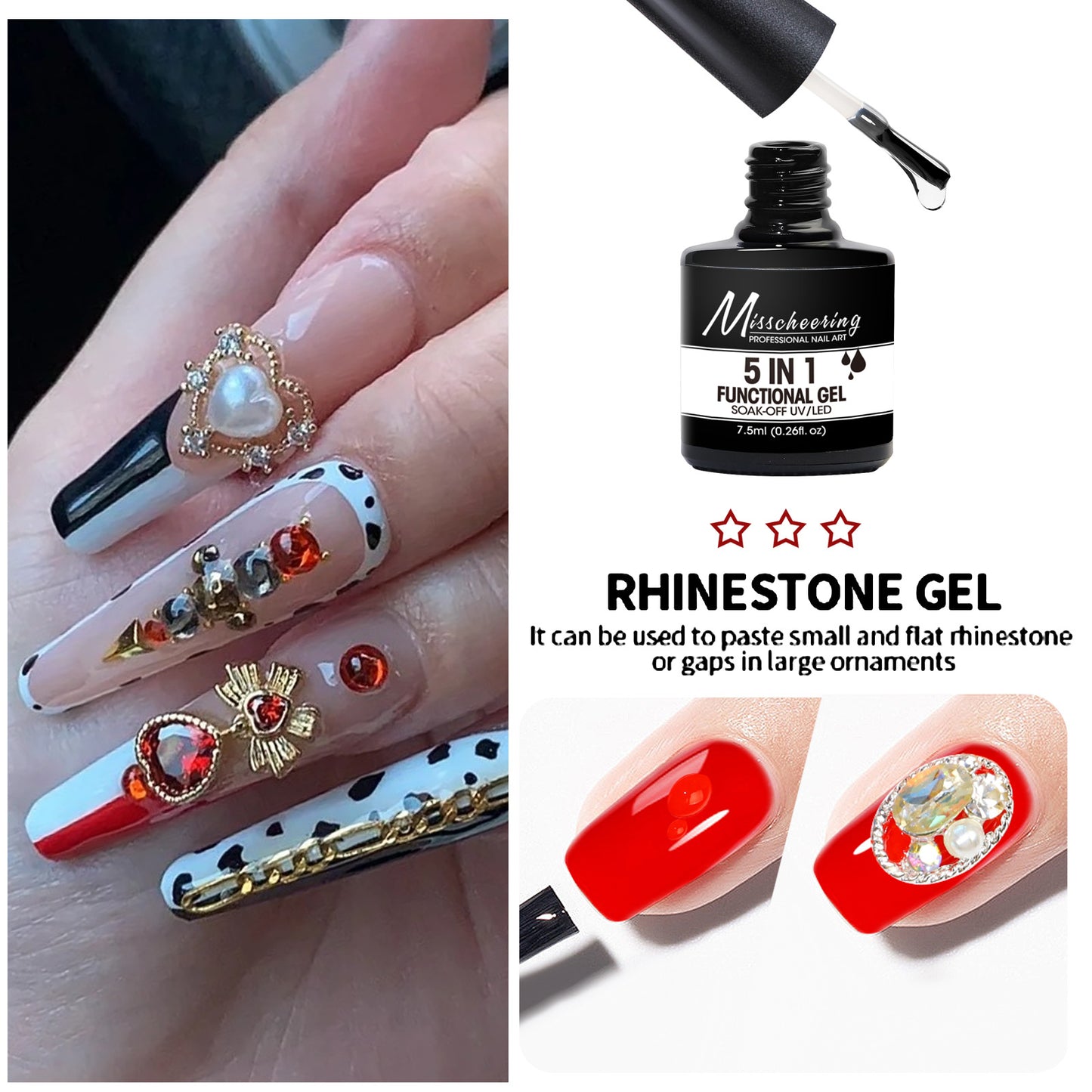 5 in 1, Nail Base Gel, Top Gel, Extension Gel (Builder Gel), Reinforcing gel, Strengthener Hard Gel in ONE Bottle