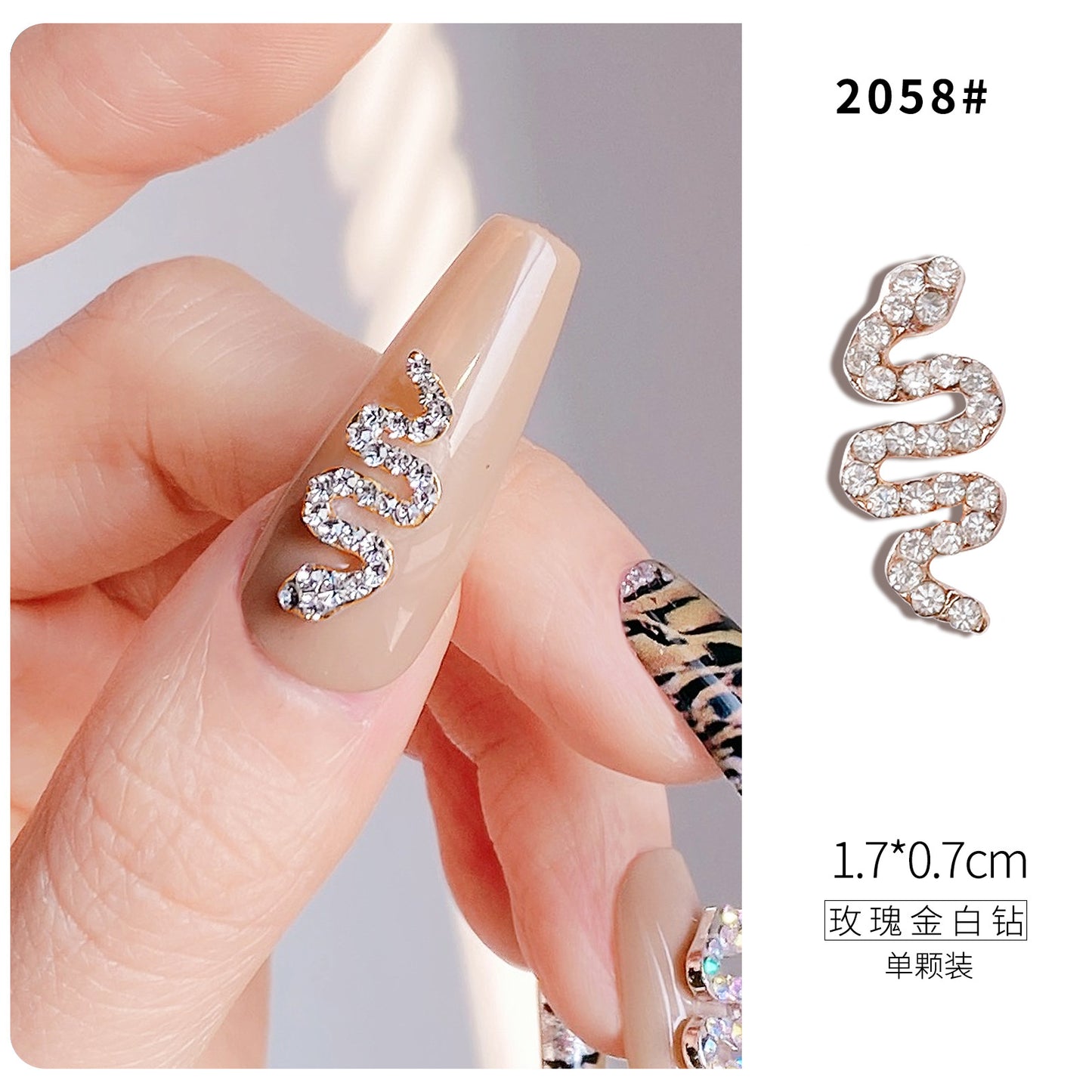 Luxury Stainless Steel Snake Nail Charms - Bold Elegance in 3D