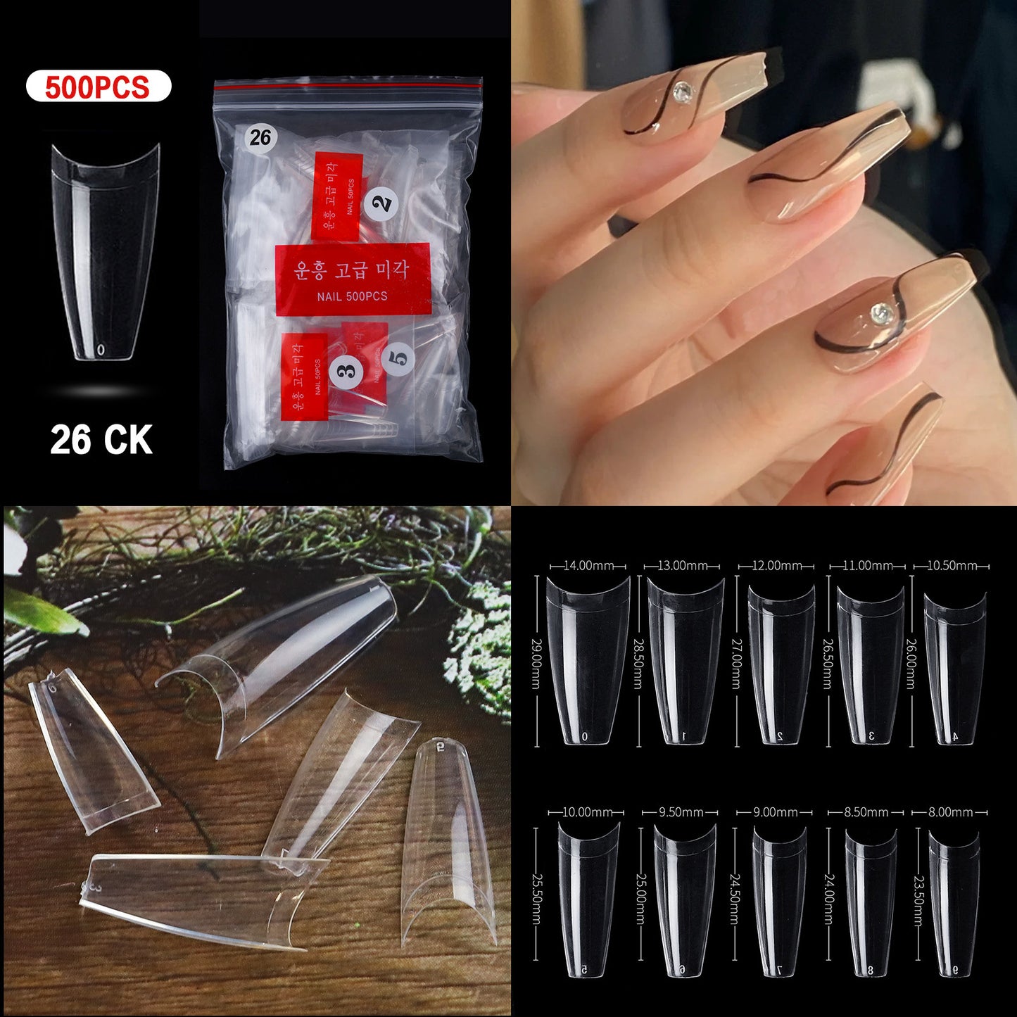 500 PCS Clear Nail Tips (33 different shapes) for Fingernails and Toenails