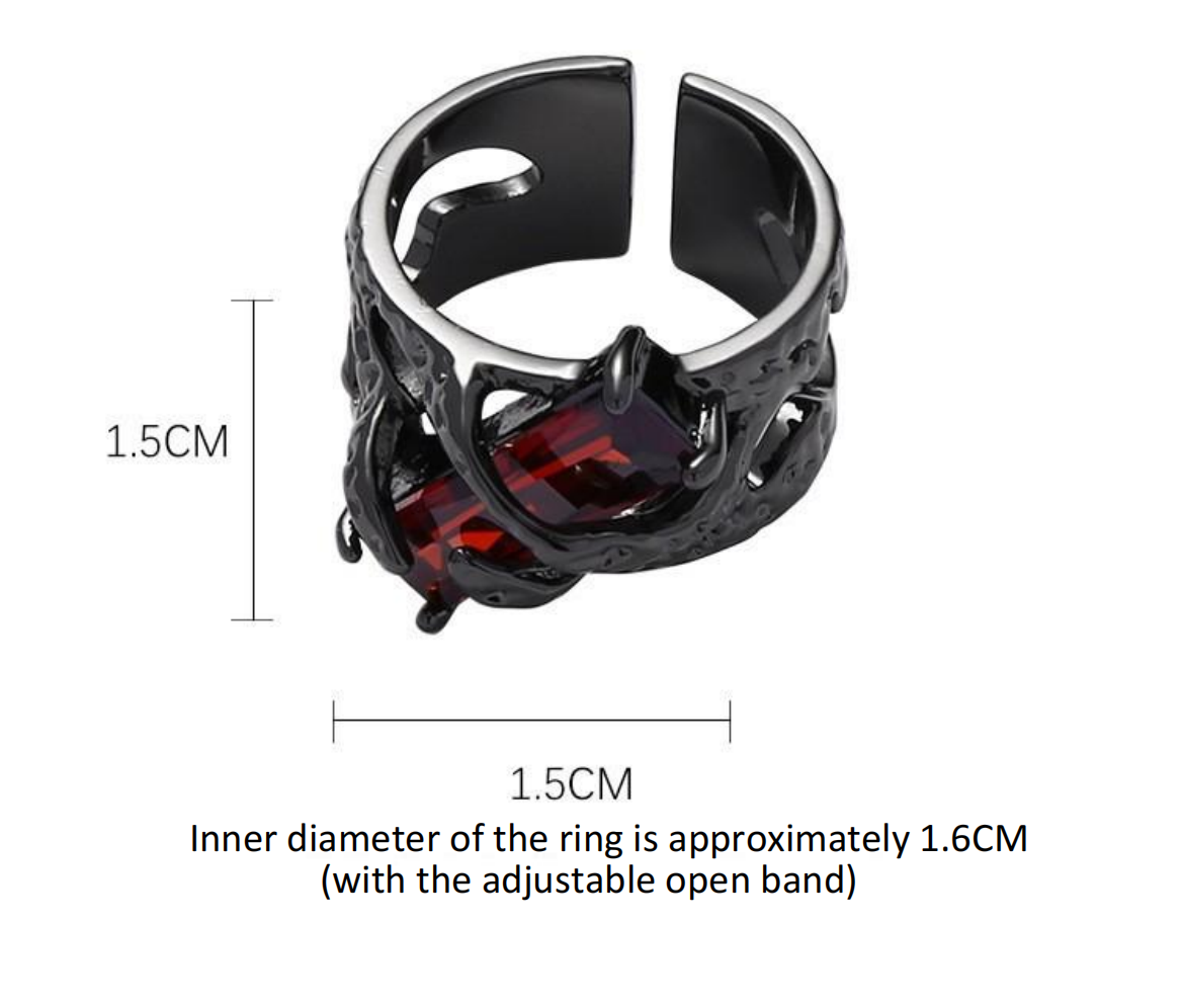 (Stainless)Gothic Black Wrap Ring with Fiery Red Rhinestone | Bold, Edgy, and Unique Statement Jewelry