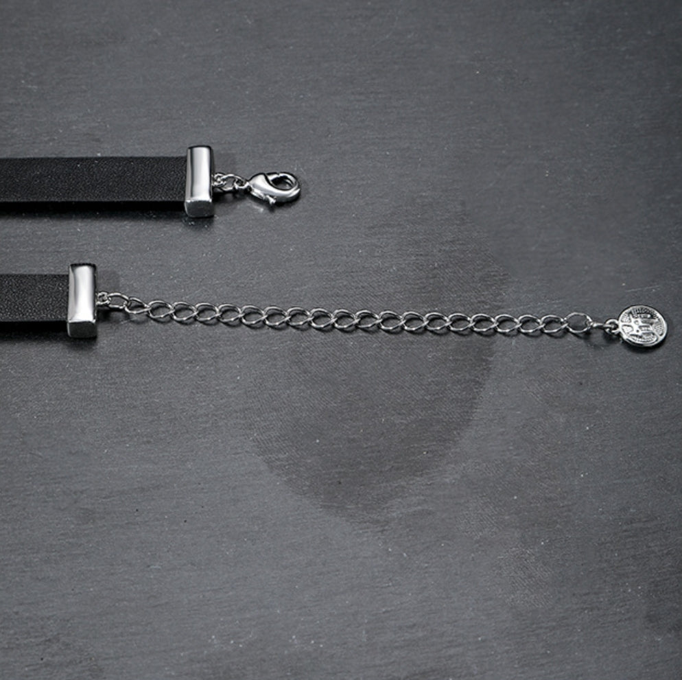 (Stainless)Y2K Punk Leather Cross Choker