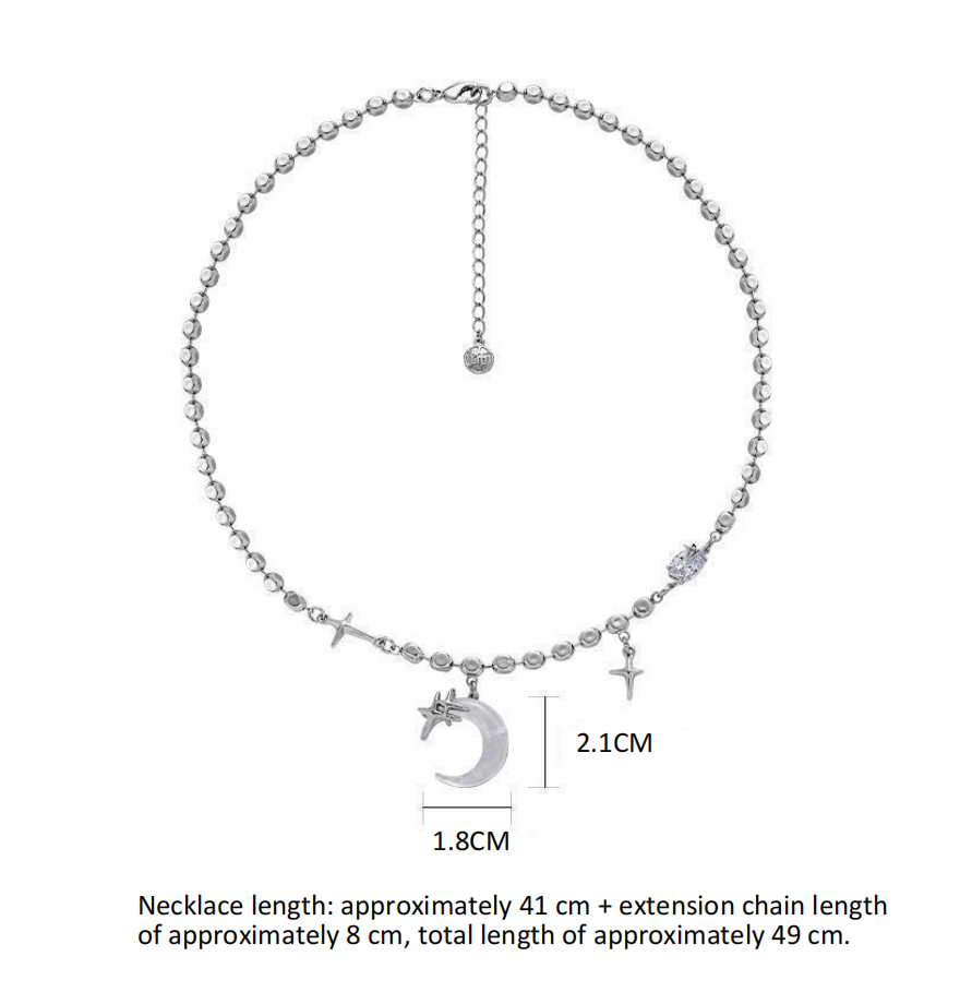 (Stainless)Celestial Charm Necklace with Moon and Stars