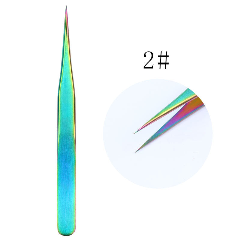 Straight and Curved Tip Tweezers Eyelash Extension Tweezers, Stainless Steel False Lash Application Tools (Iridescence)