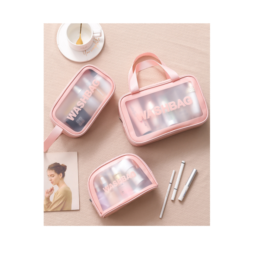 Classic Cosmetic Bags (3 different colors), PU Leather Clear Makeup Bag Travel Makeup Bag