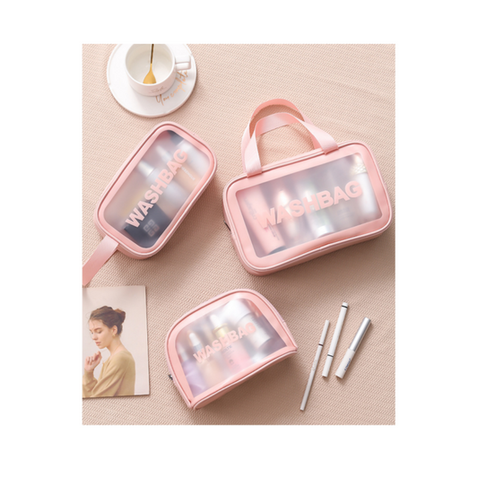 Classic Cosmetic Bags (3 different colors), PU Leather Clear Makeup Bag Travel Makeup Bag