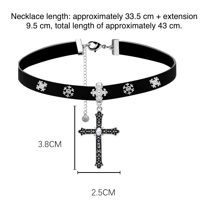 (Stainless)Y2K Punk Leather Cross Choker