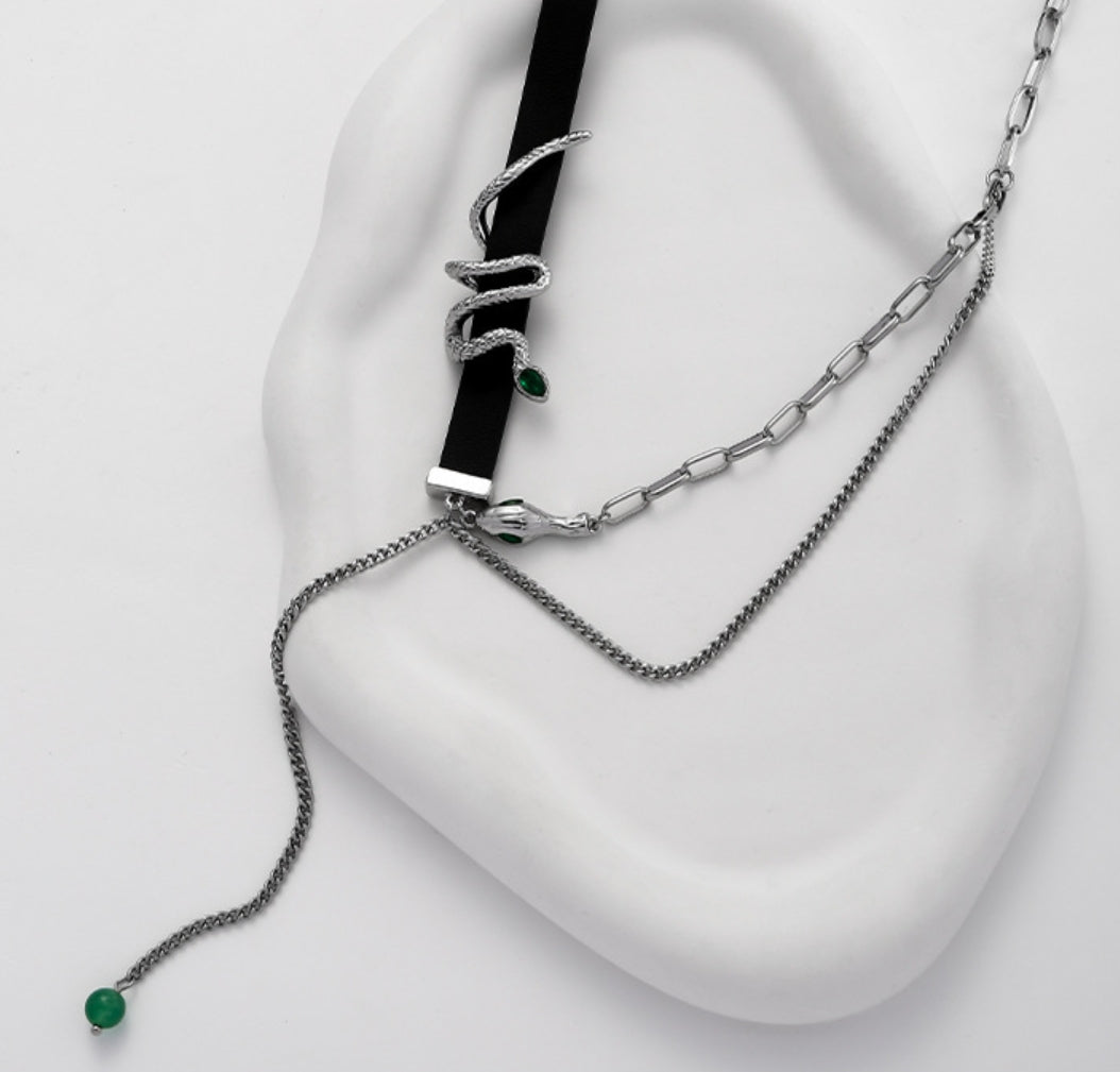 (Stainless)Unique Snake Leather Patchwork Choker