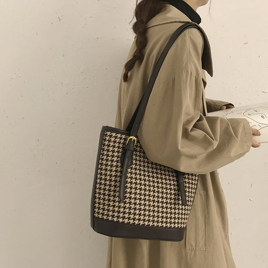 Large-Capacity Plaid Woolen Tote Bag