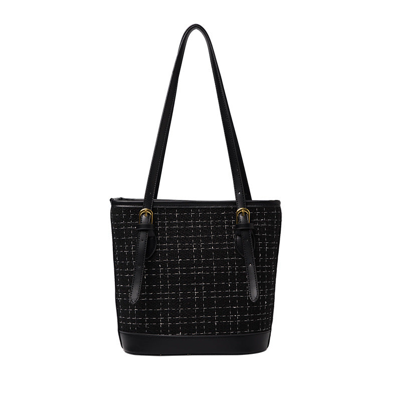Large-Capacity Plaid Woolen Tote Bag