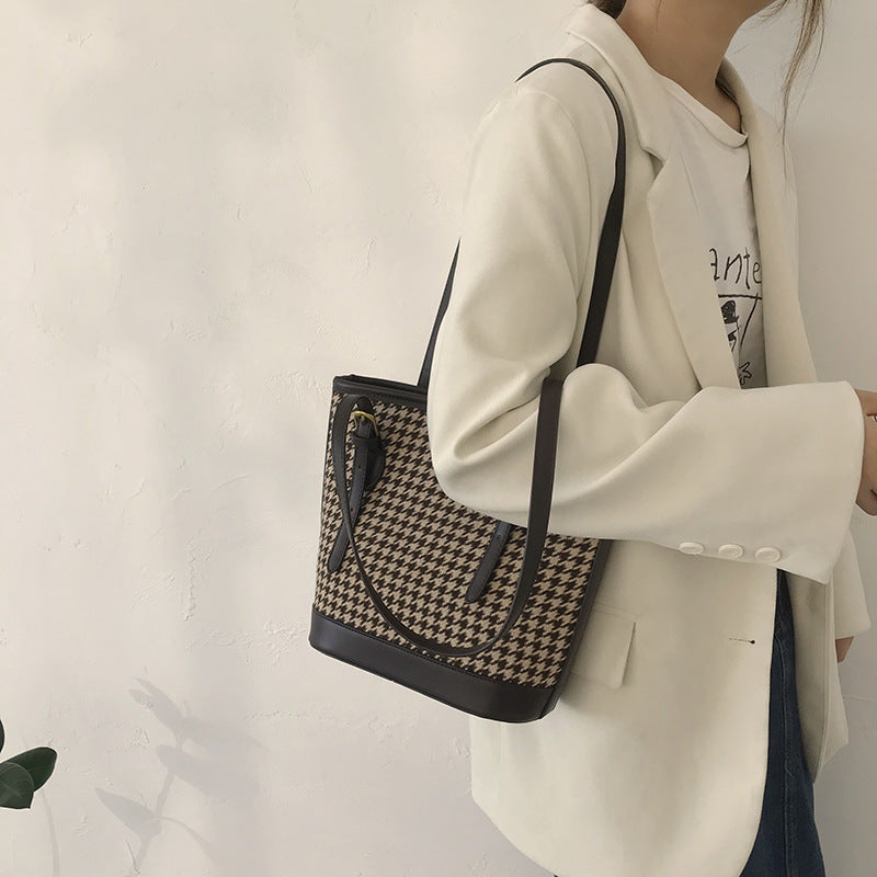 Large-Capacity Plaid Woolen Tote Bag
