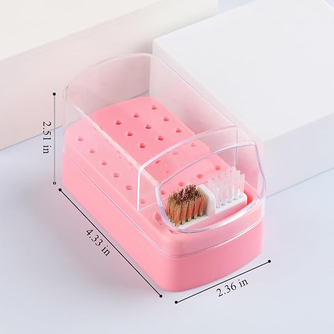 2 in 1 Nail Drill Bit Holder and Nail Drill Bits Cleaner Brush Case, 30 Holes Dust-proof Nail Bit Holder Organizer Display Storage Box, Nail Bit Cleaning