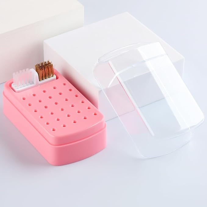 2 in 1 Nail Drill Bit Holder and Nail Drill Bits Cleaner Brush Case, 30 Holes Dust-proof Nail Bit Holder Organizer Display Storage Box, Nail Bit Cleaning