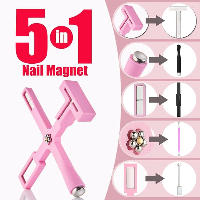 5 in 1 Nail Magnet, Multifunctional Cat Eye Gel Nail Polish Magnet for Nail Art, Strong Magnetic Nail Polish Magnets Nail Design Tools