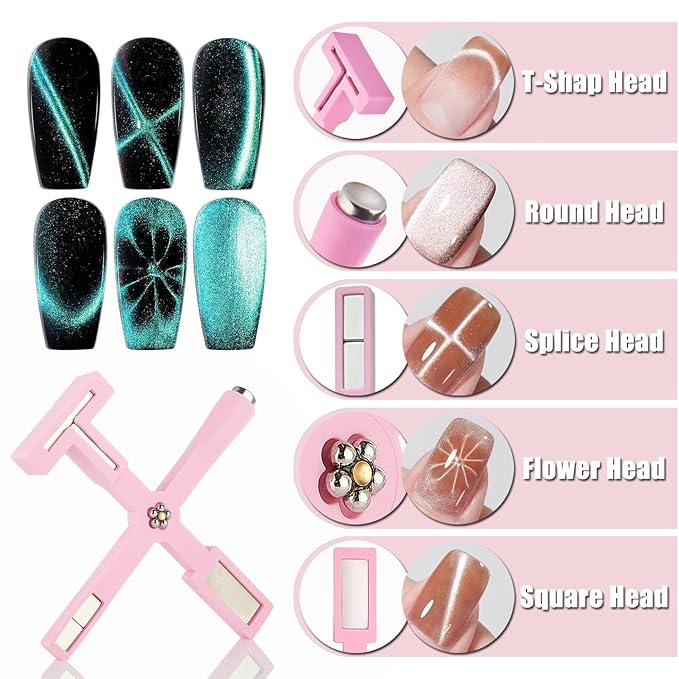 5 in 1 Nail Magnet, Multifunctional Cat Eye Gel Nail Polish Magnet for Nail Art, Strong Magnetic Nail Polish Magnets Nail Design Tools