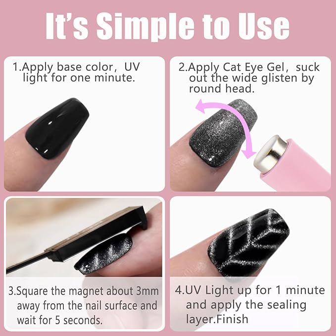 5 in 1 Nail Magnet, Multifunctional Cat Eye Gel Nail Polish Magnet for Nail Art, Strong Magnetic Nail Polish Magnets Nail Design Tools