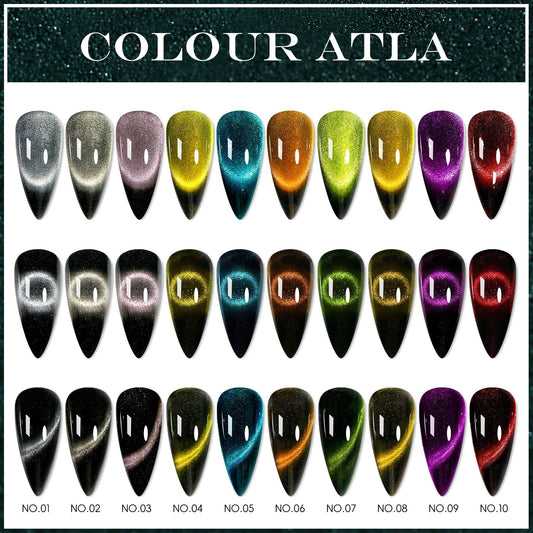 10 Colors Cat Eye Chrome Nail Powder Set Cat Eye Chrome Nail Powder Set With a Small Brush