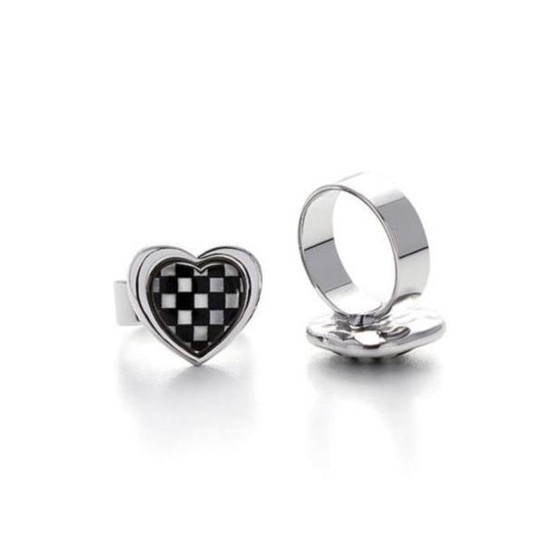 (Stainless)Retro Checkered Heart Ring | Trendy Y2K Aesthetic with a Modern Twist