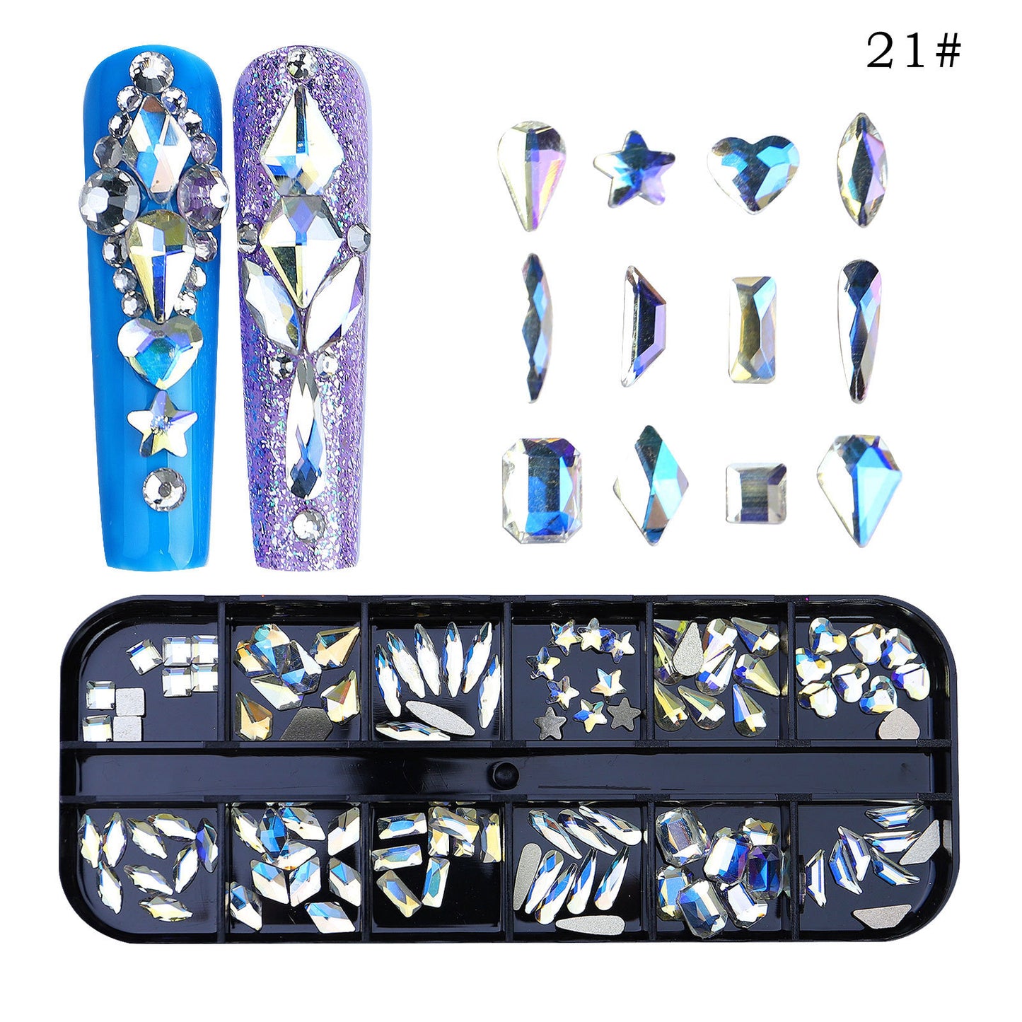 All the Nail Rhinestones you Want! (12 different Shape of 3D Gems, 28 different colors)