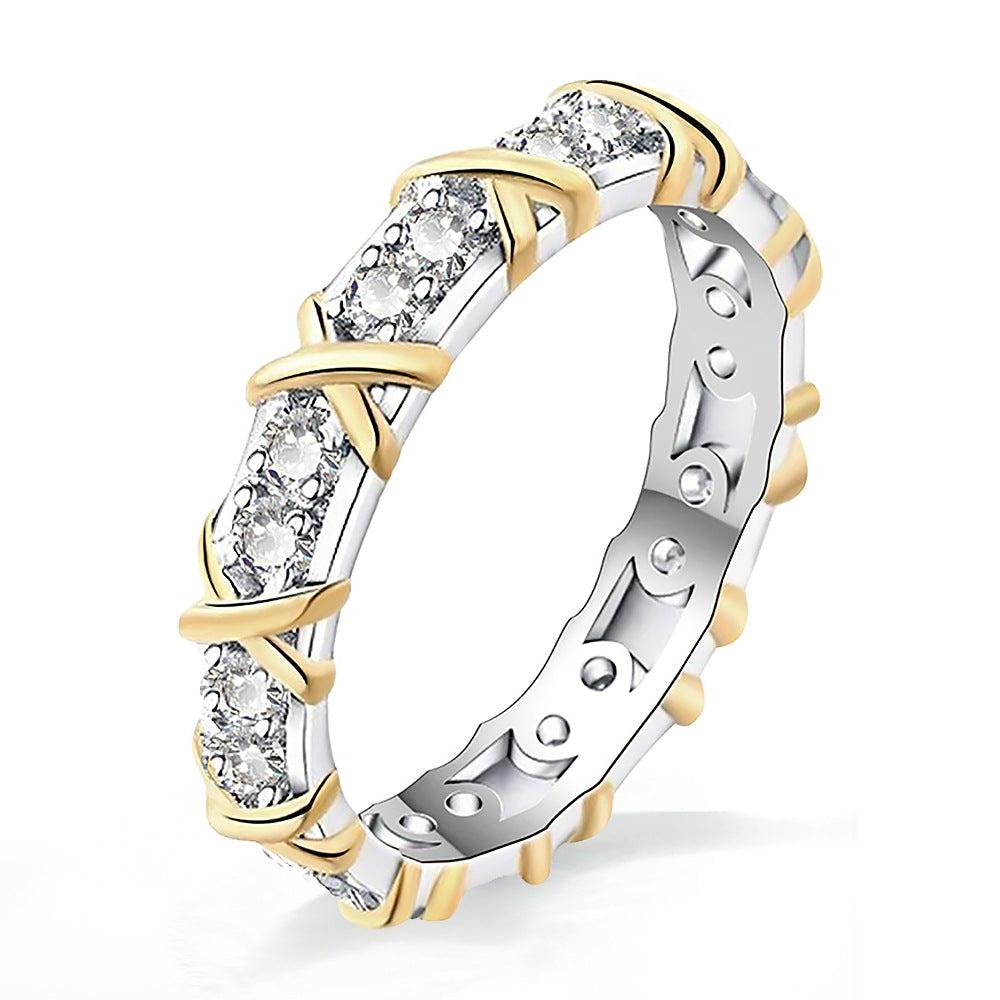 Exquisite Two-Tone Moissanite Ring with X-Cross Design