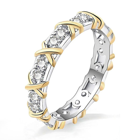Exquisite Two-Tone Moissanite Ring with X-Cross Design