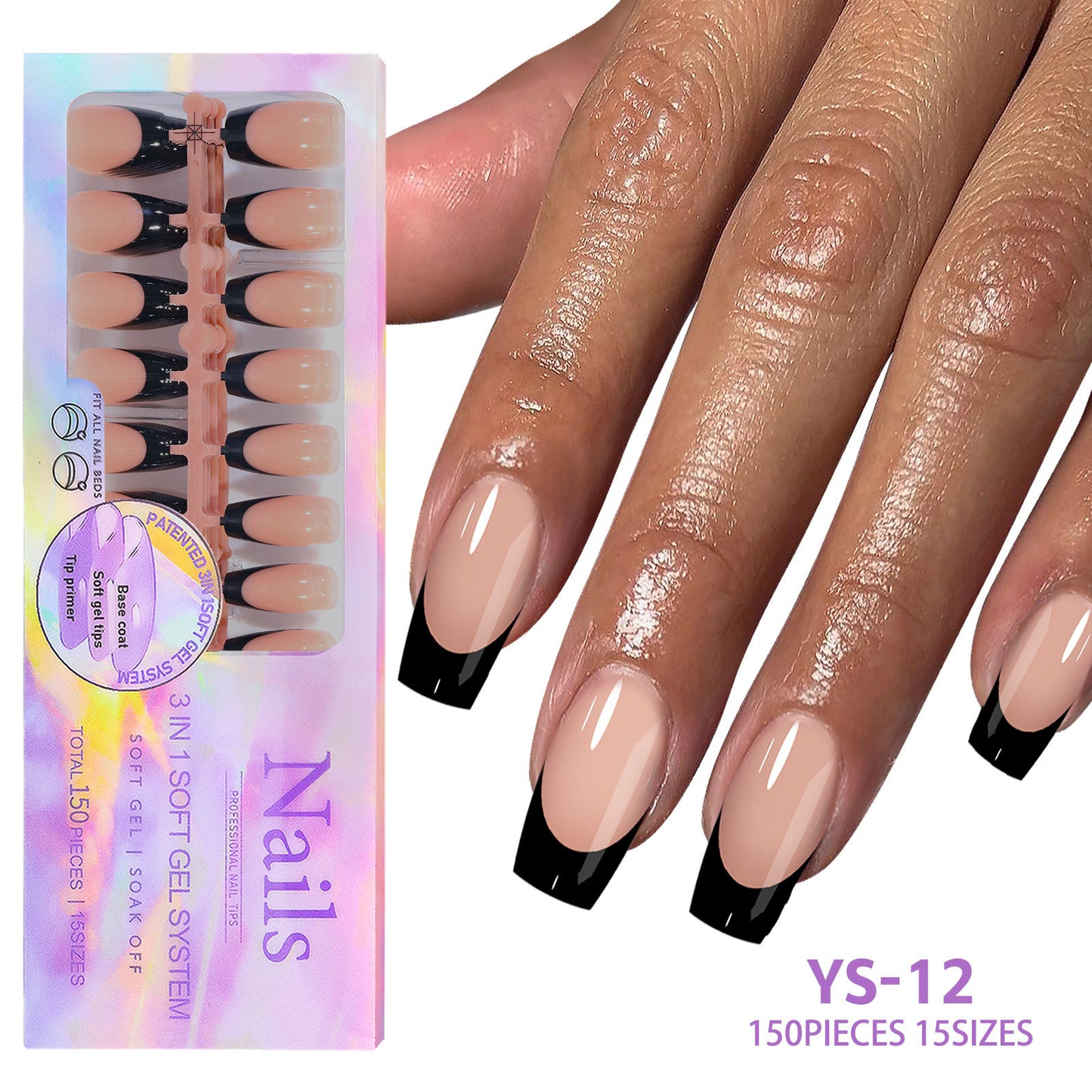 15 Different Nail Tips (150 PCS, 14 different sizes)