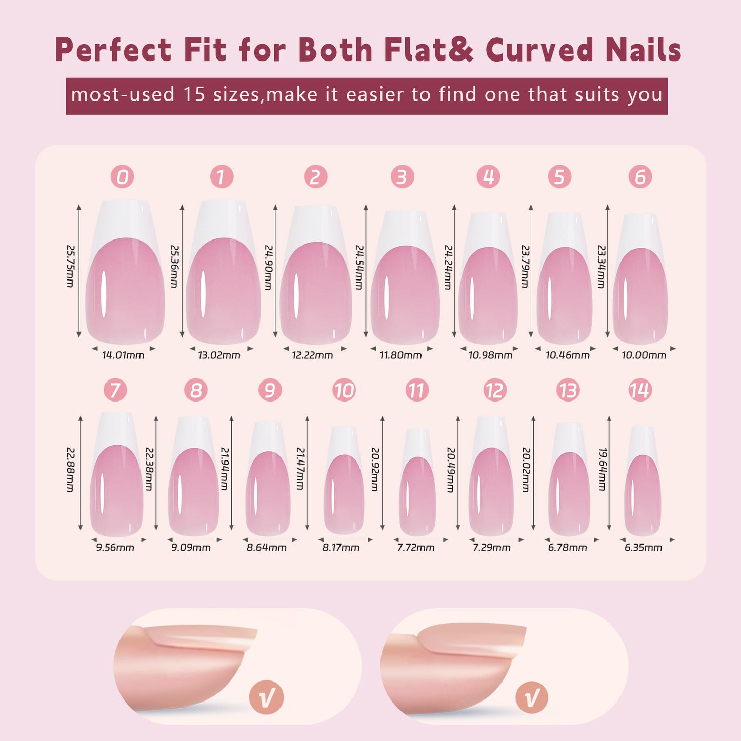 15 Different Nail Tips (150 PCS, 14 different sizes)
