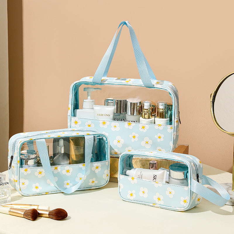 Daisy Cosmetic Bags, PU Leather Clear Makeup Bag Travel Makeup Bag