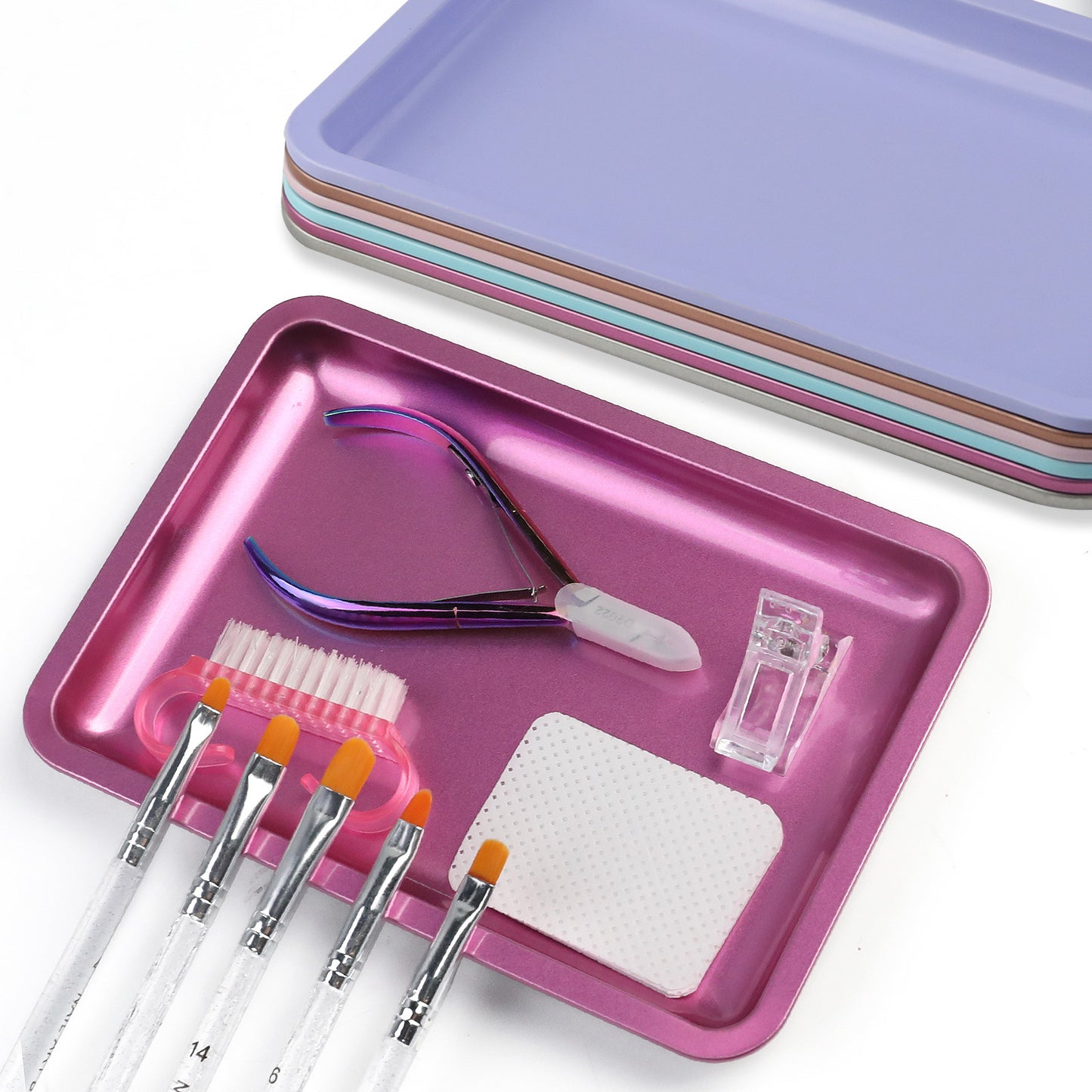 Square Stainless Steel Tray for Nail Art Tools, Jewelry, and Cosmetics Storage Metal Organizer Plate