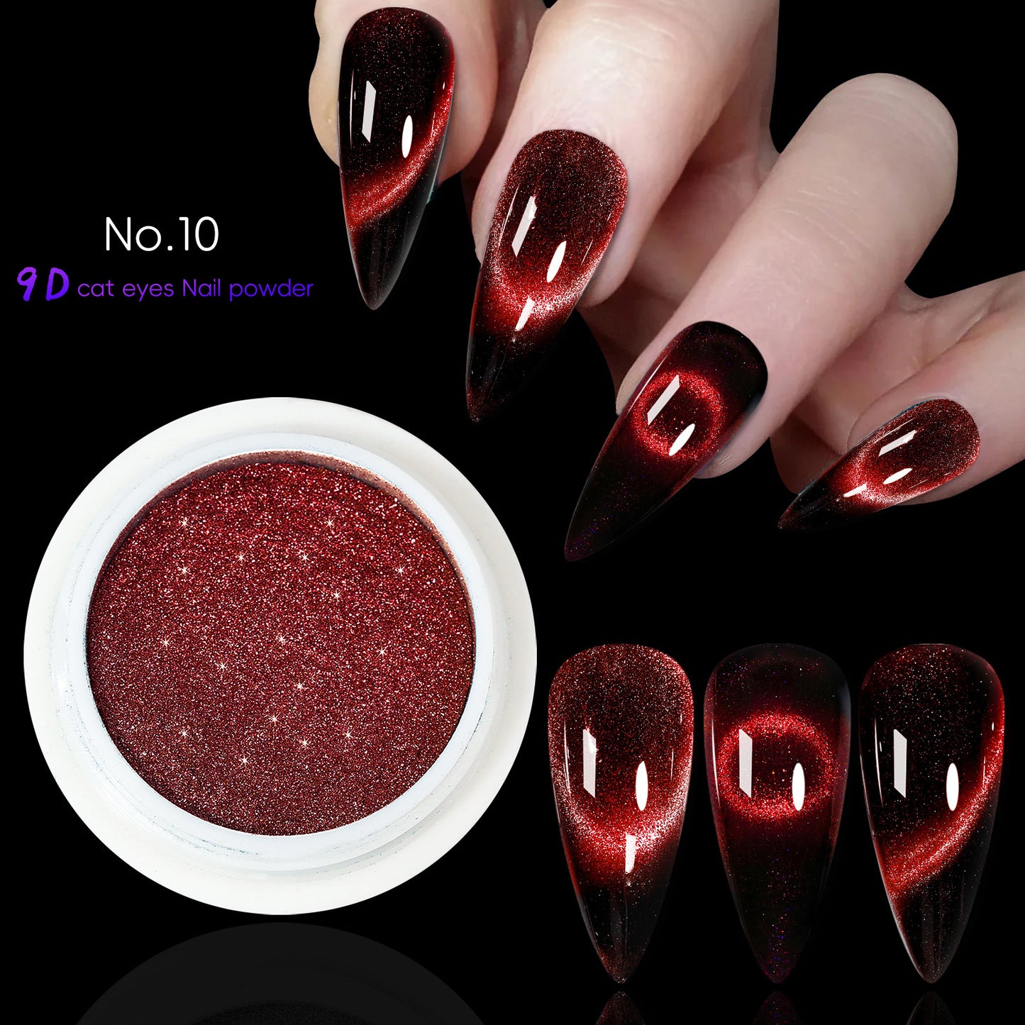 10 Colors Cat Eye Chrome Nail Powder Set Cat Eye Chrome Nail Powder Set With a Small Brush