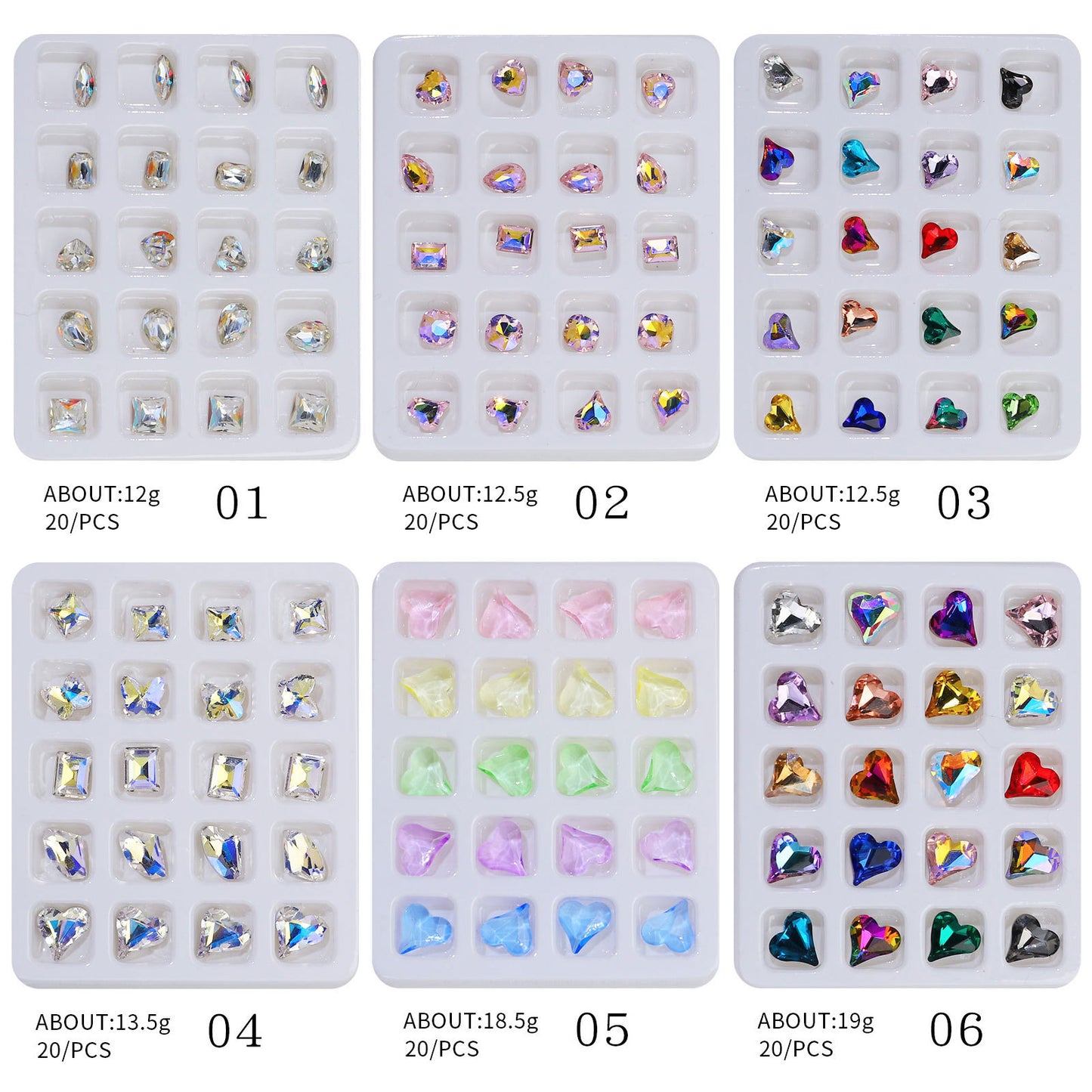 20PCS Heart-Shape 3D Flatback Crystal for Nail Arts