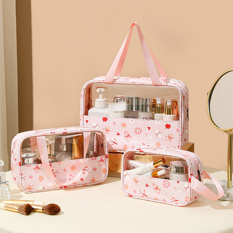 SAKURA Cosmetic Bags, PU Leather Clear Makeup Bag Travel Makeup Bag