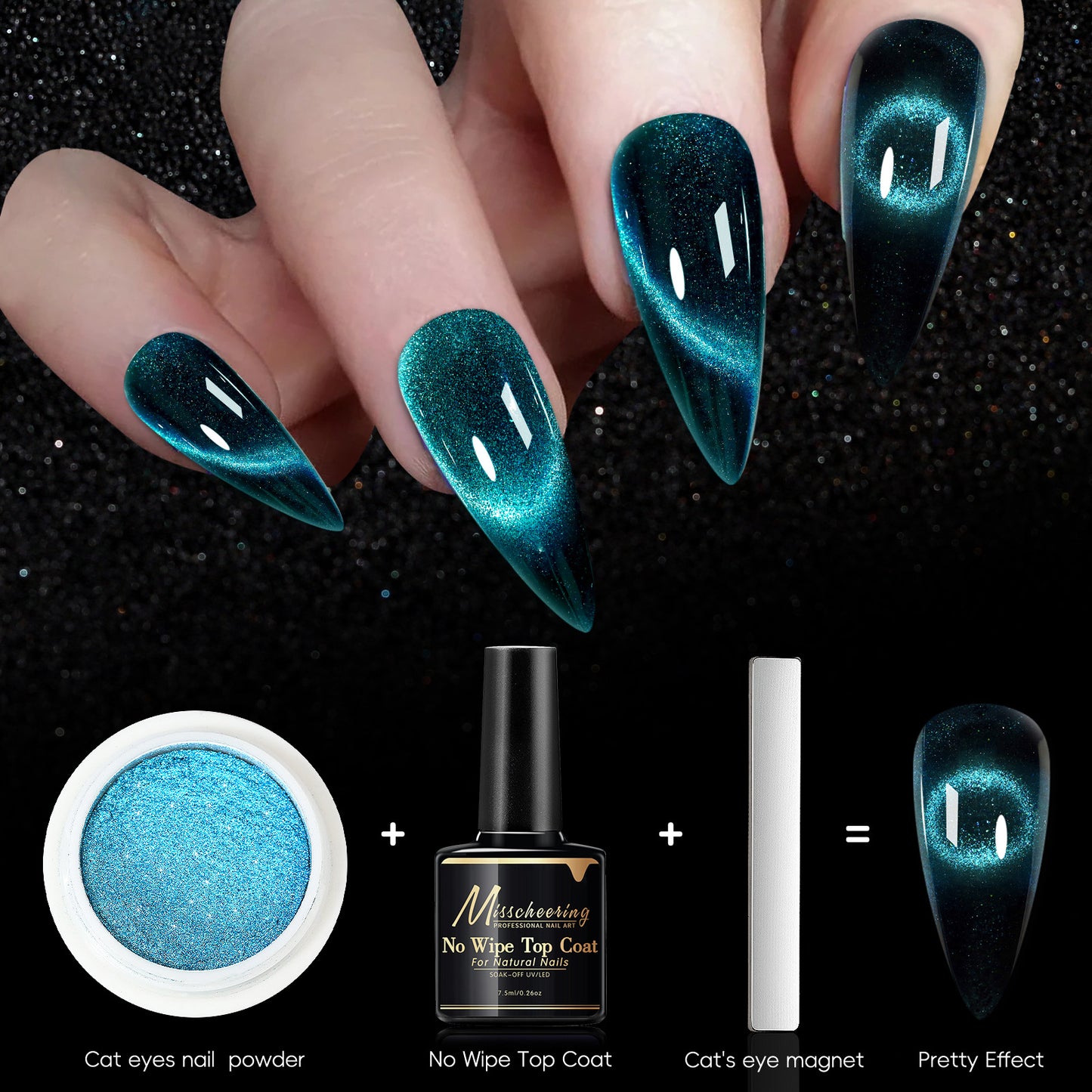 10 Colors Cat Eye Chrome Nail Powder Set Cat Eye Chrome Nail Powder Set With a Small Brush