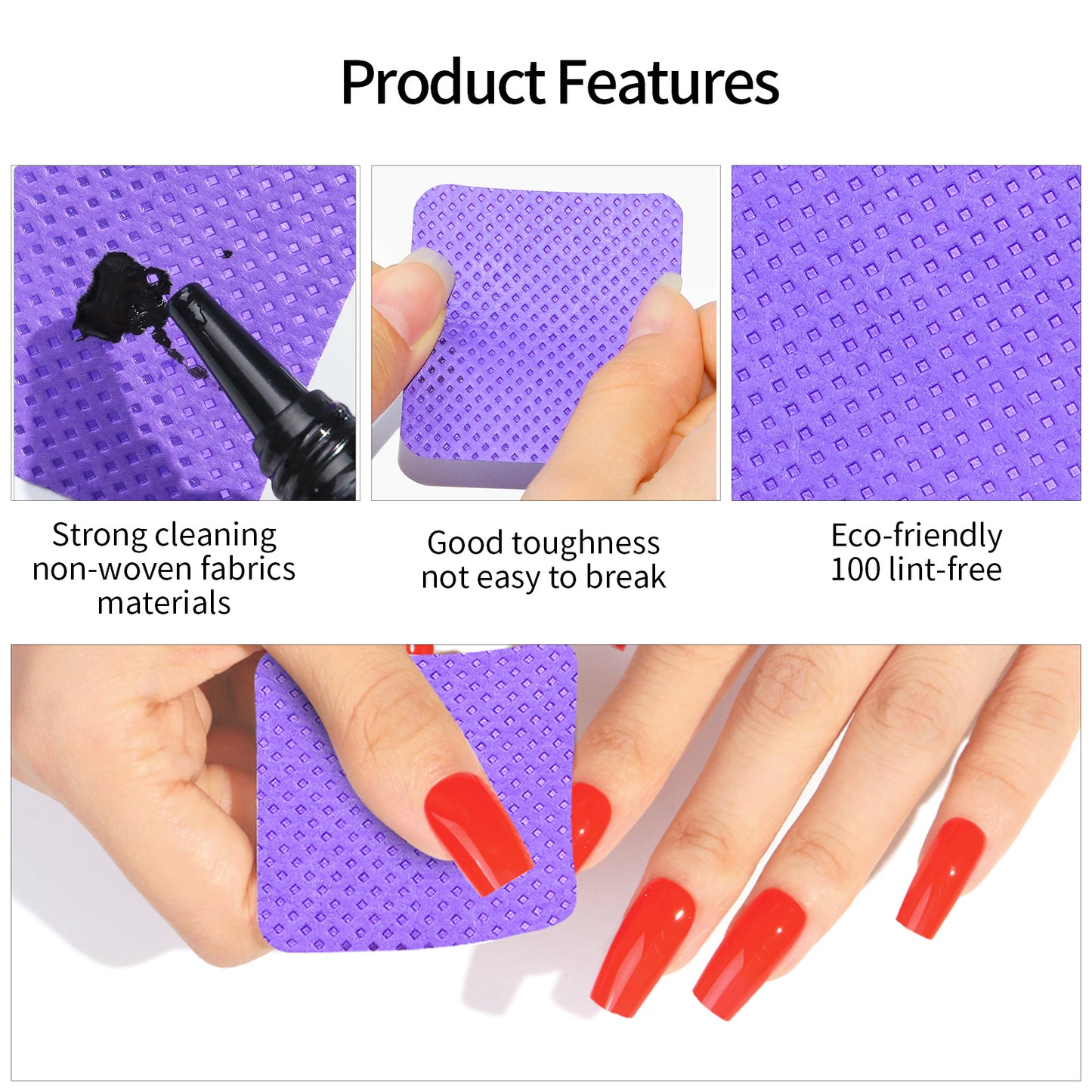 200PCS Lint Free Nail Wipes with Case Package- Non-Woven Soft Nail Polish Remover Pads