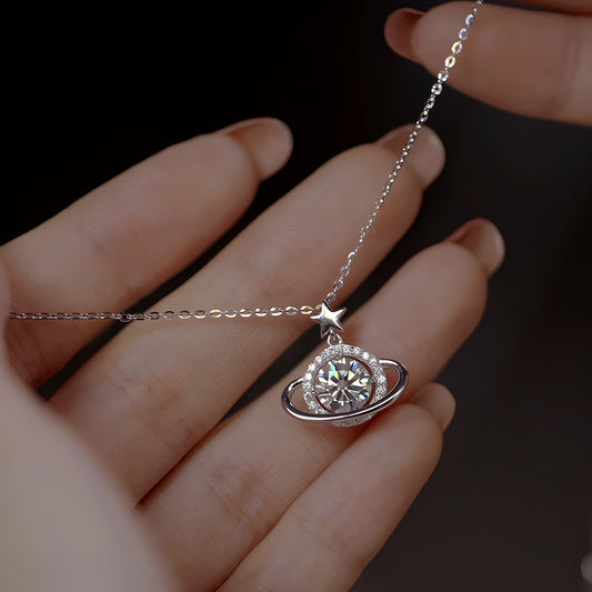 Dreamy Planet Moissanite Necklace in Sterling Silver