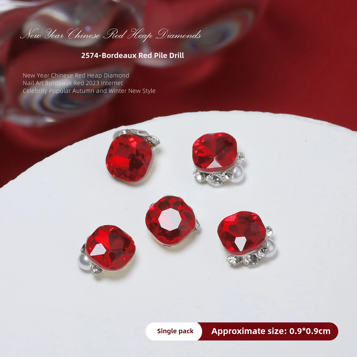 Luxurious Red Nail Art Rhinestones - 20 Unique Designs for Bold Elegance