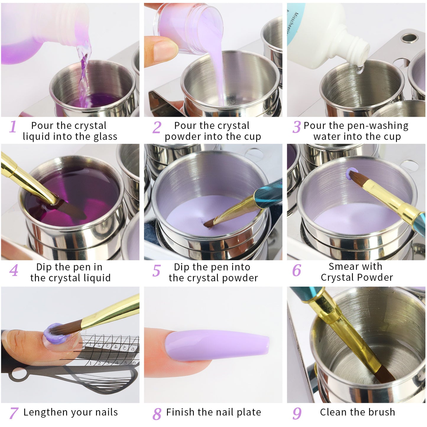 3 Pieces Acrylic Liquid Container Stainless Steel Acrylic Liquid Powder Cup Stainless Steel Nail Powder Holder Container with Lids for Nail Design Tools