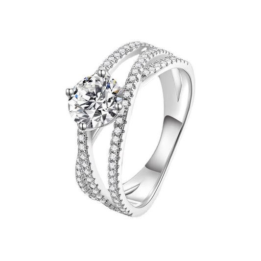 Brilliant Twist Moissanite Ring – Sterling Silver with Side Stones