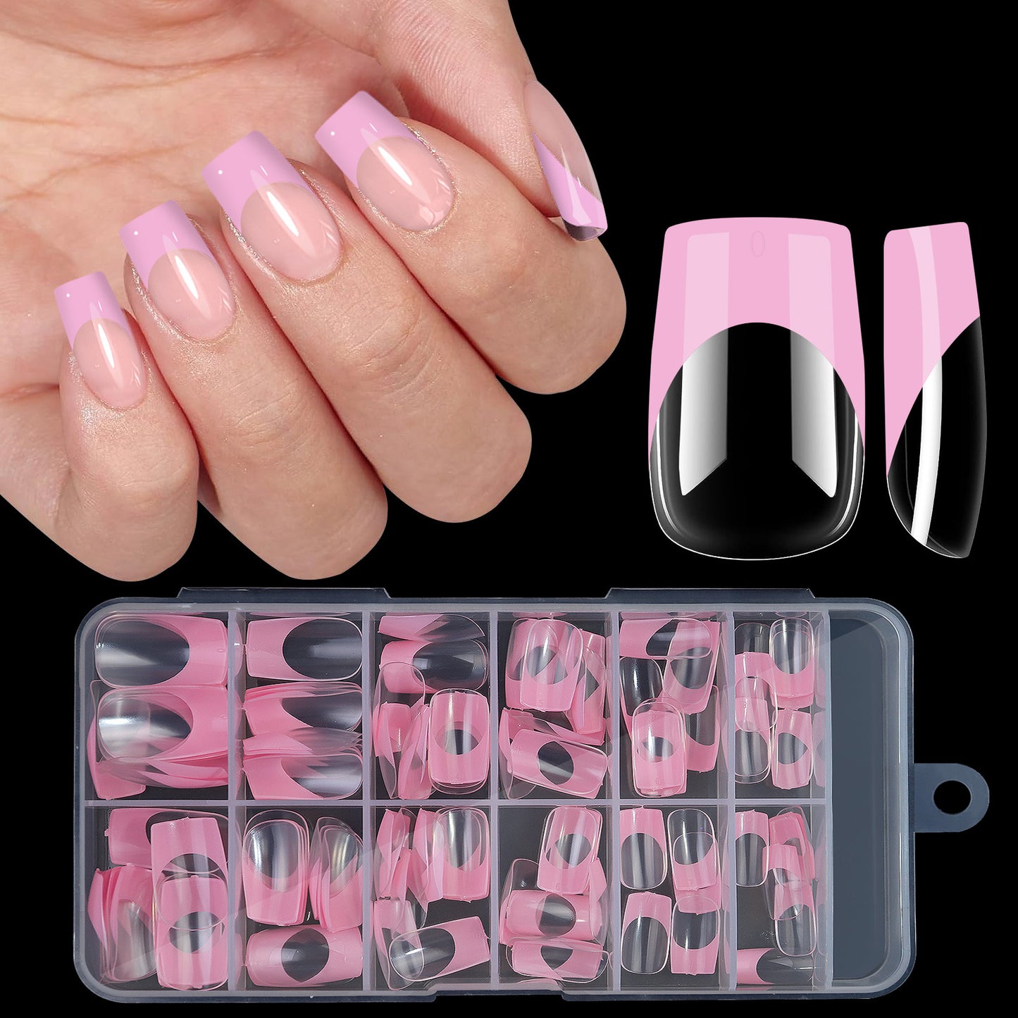 120PCS Almond French Tip Nails & Coffin French Tip Nails & Square French Tip Nails (11 different sizes)