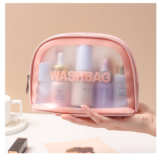 CLEAR SEMICIRCLE COSMETIC BAGS (3 different colors)