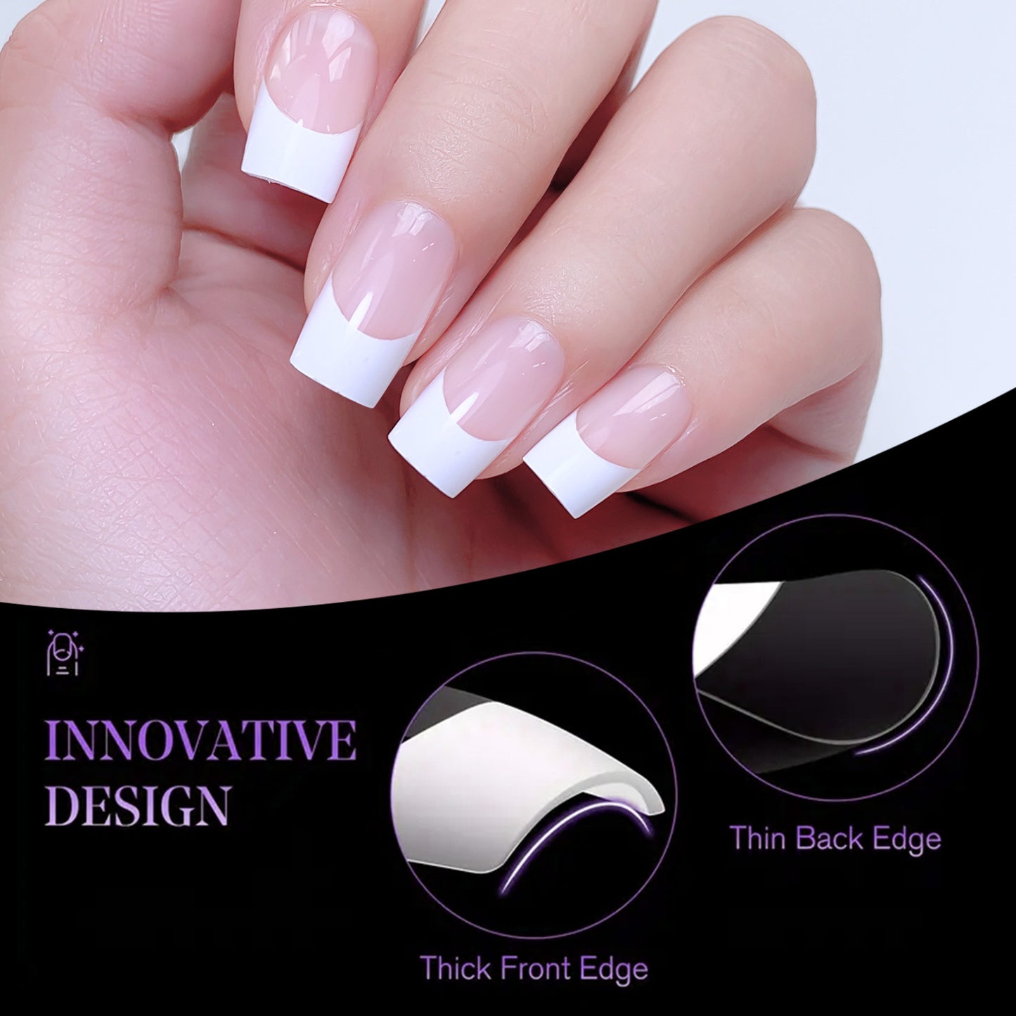 120PCS Almond French Tip Nails & Coffin French Tip Nails & Square French Tip Nails (11 different sizes)
