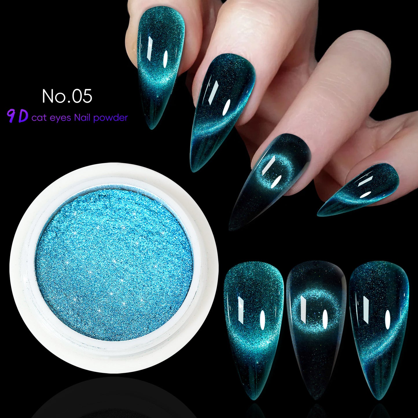 10 Colors Cat Eye Chrome Nail Powder Set Cat Eye Chrome Nail Powder Set With a Small Brush