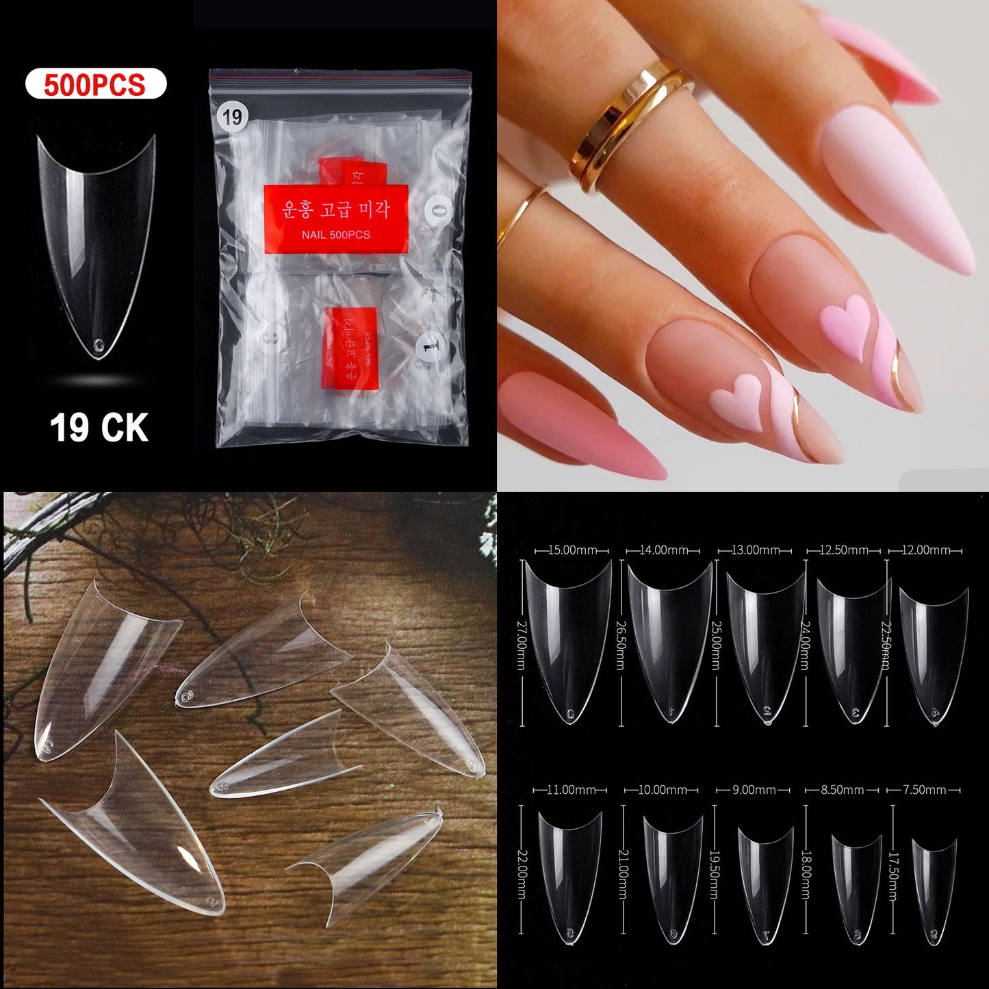 500 PCS Clear Nail Tips (33 different shapes) for Fingernails and Toenails