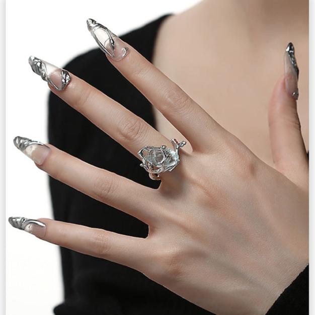 (Stainless)Enchanted Ice Crystal Orb Ring | Mystical Elegance in a Modern Design