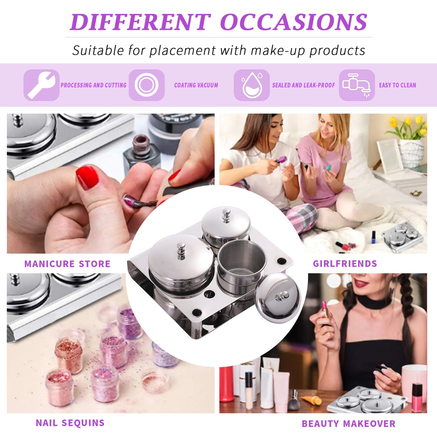3 Pieces Acrylic Liquid Container Stainless Steel Acrylic Liquid Powder Cup Stainless Steel Nail Powder Holder Container with Lids for Nail Design Tools