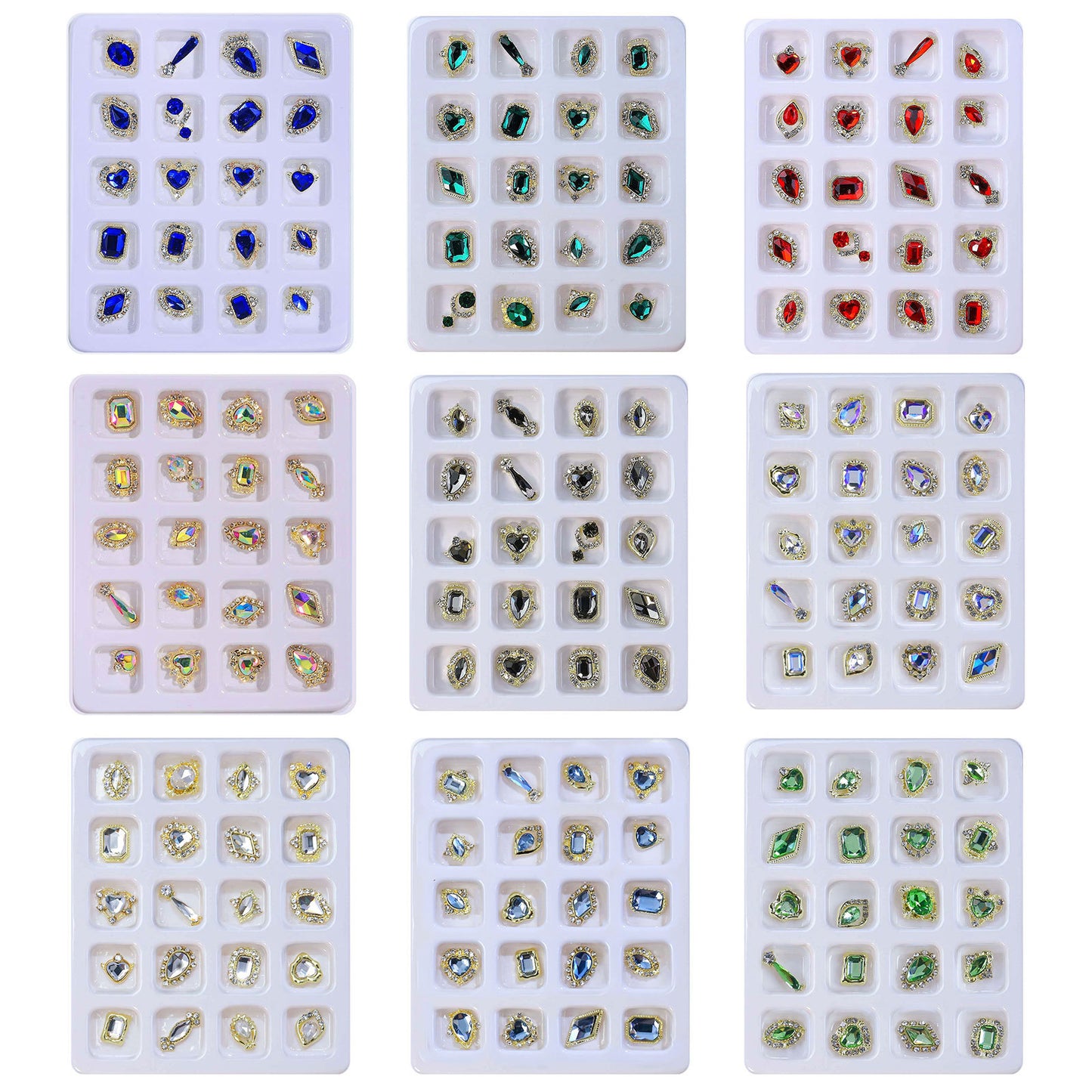 Luxury 3D Gems for Nails (12 Different Colors, 20 different gems for each color)