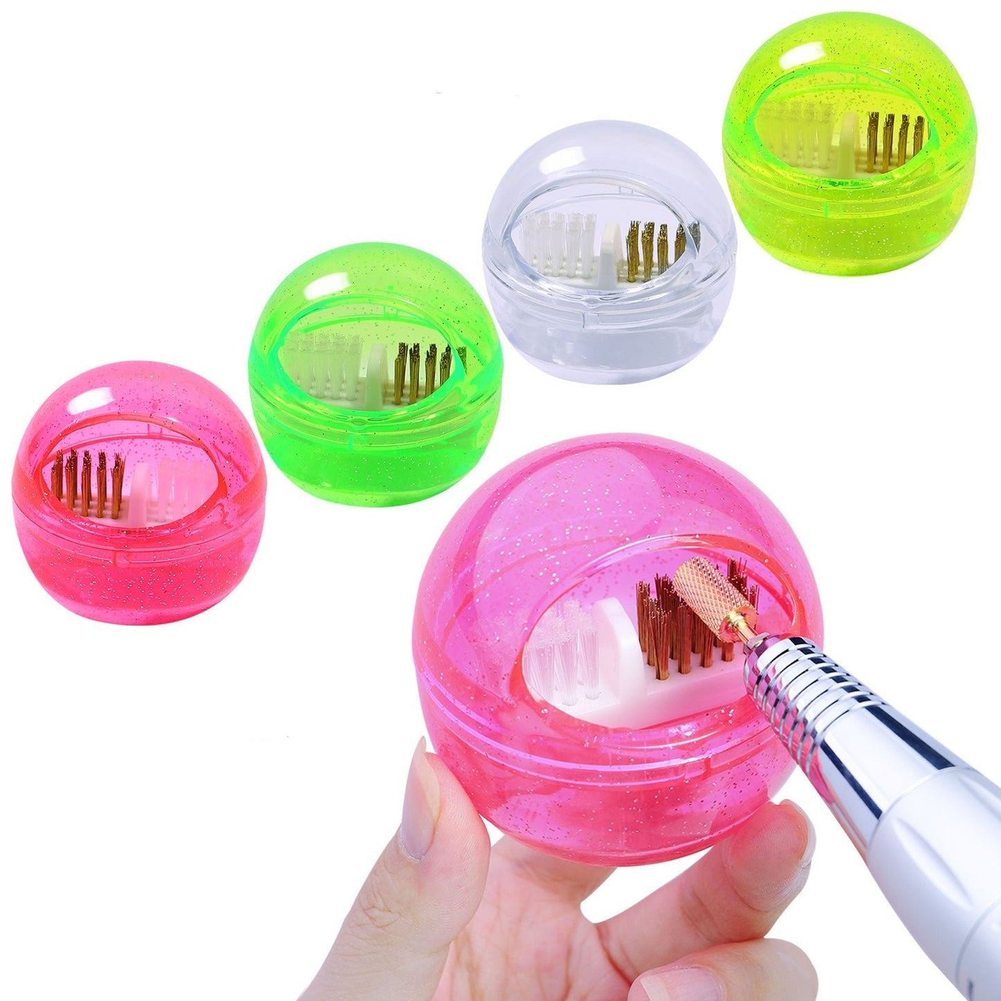 Nail Drill Bits Cuticle Cleaning Tool with Steel & Nylon Wire Brush, Cleaner Case, Clear Protect Cover, Suitable for Carbide Nail Drill Bits/Ceramic Nail Drill Bits