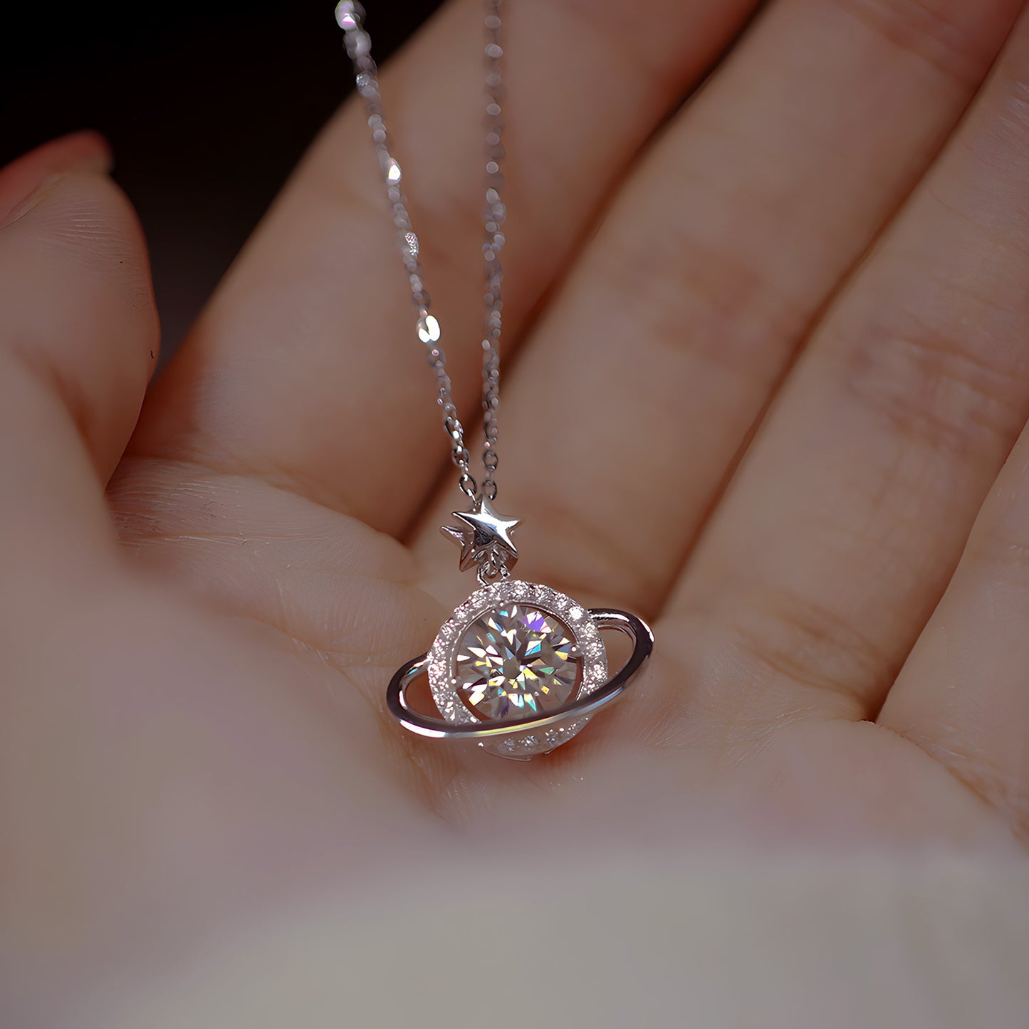 Dreamy Planet Moissanite Necklace in Sterling Silver