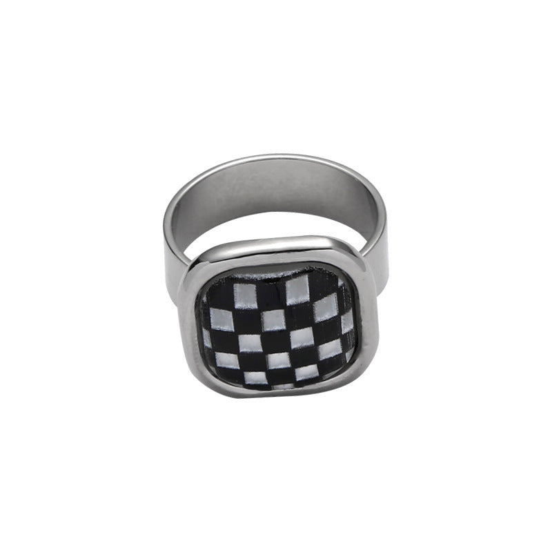 (Stainless)Retro Checkered Heart Ring | Trendy Y2K Aesthetic with a Modern Twist