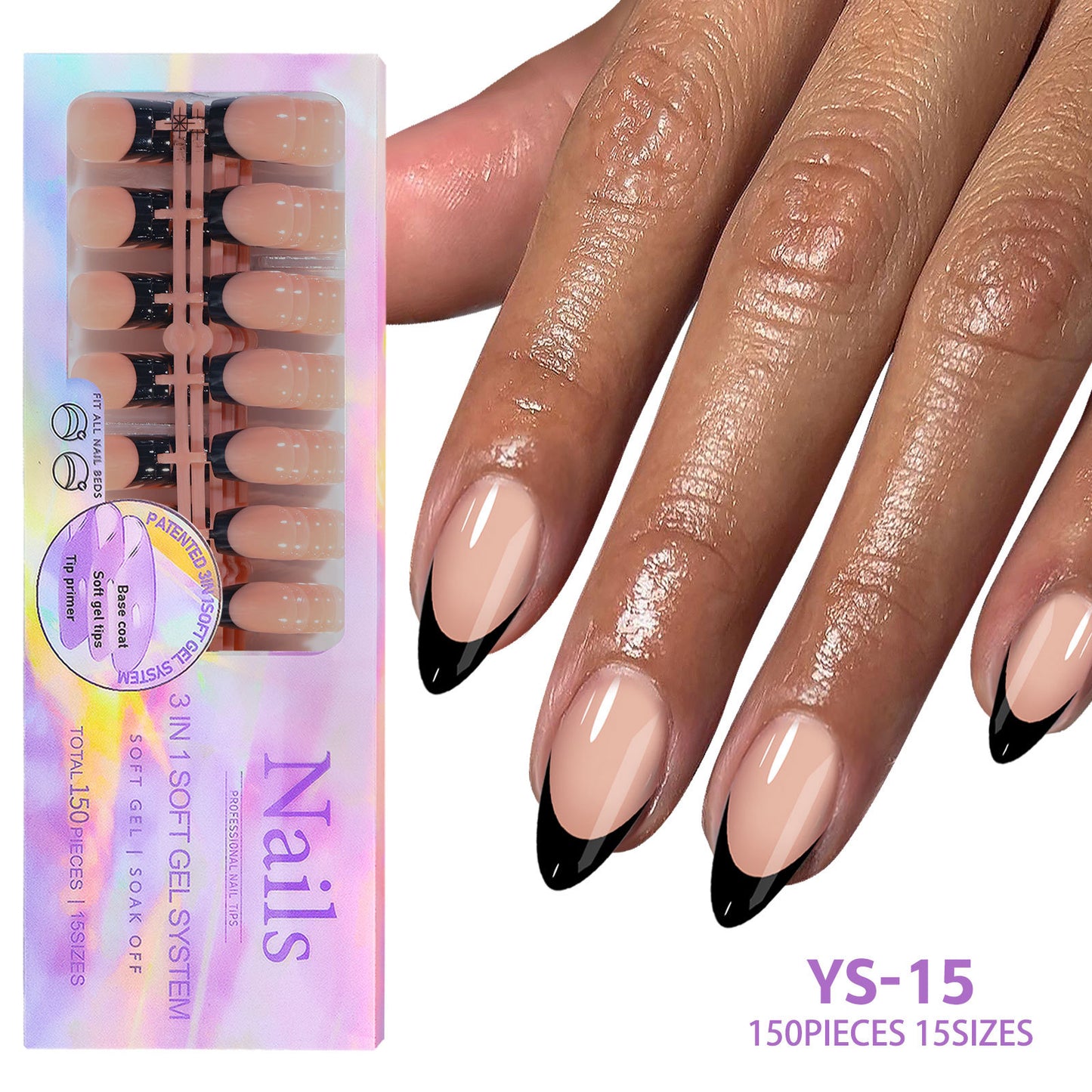 15 Different Nail Tips (150 PCS, 14 different sizes)