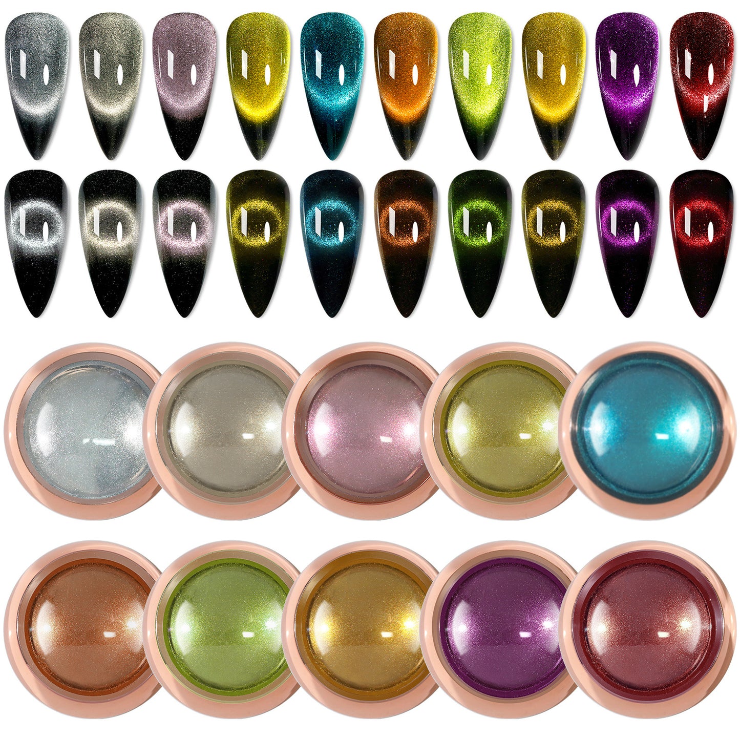 10 Colors Cat Eye Chrome Nail Powder Set Cat Eye Chrome Nail Powder Set With a Small Brush